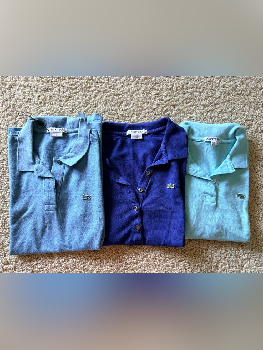 Lacoste Women’s Polo Shirt Lot of 3 Size 38 Blue Turquoise Short Sleeve